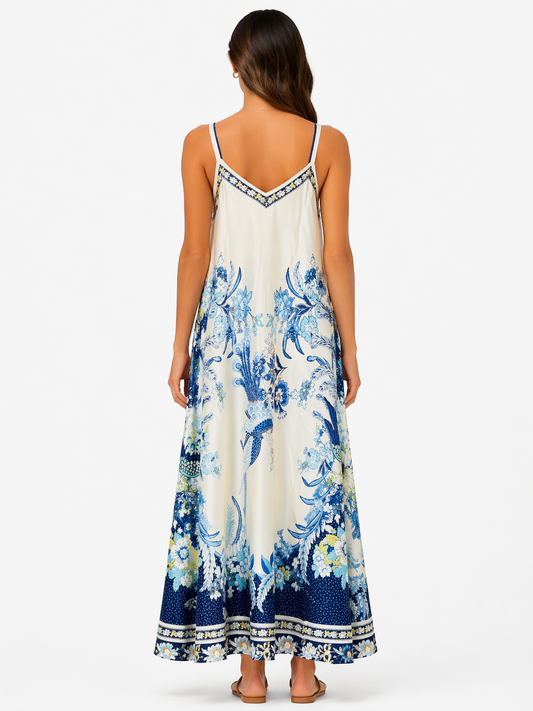 Premium Bloemenprint Maxi Jurk – Italiaanse Stijl