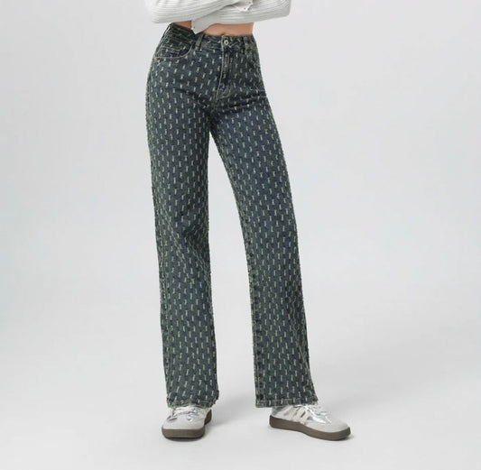 Wide-Leg Stretch Spijkerbroek - Light Green/Blue