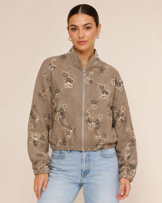 Floral Embroidered Zip Jacket – Made in Italy