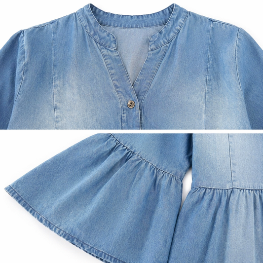 Curvy Jurk met Uitlopende Mouwen – Denim Stijl