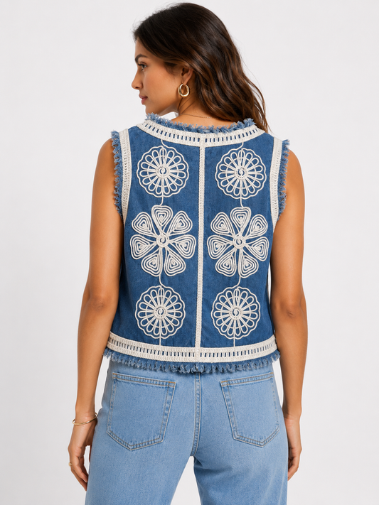 Boho Chic Embroidered Denim Gilet