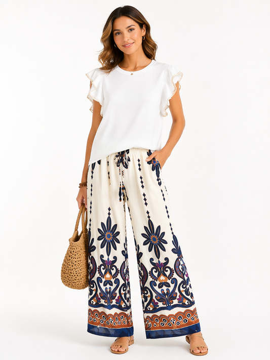 Wijde Zomer Broek met Print – Trendy & Elegant