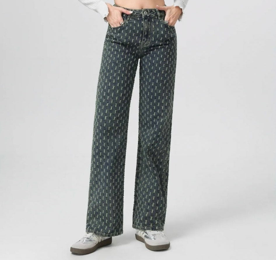 Wide-Leg Stretch Spijkerbroek - Light Green/Blue