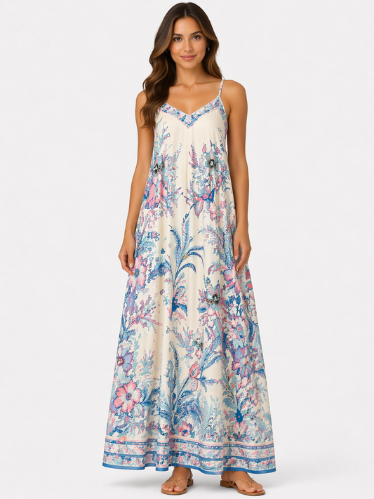Premium Bloemenprint Maxi Jurk – Italiaanse Stijl