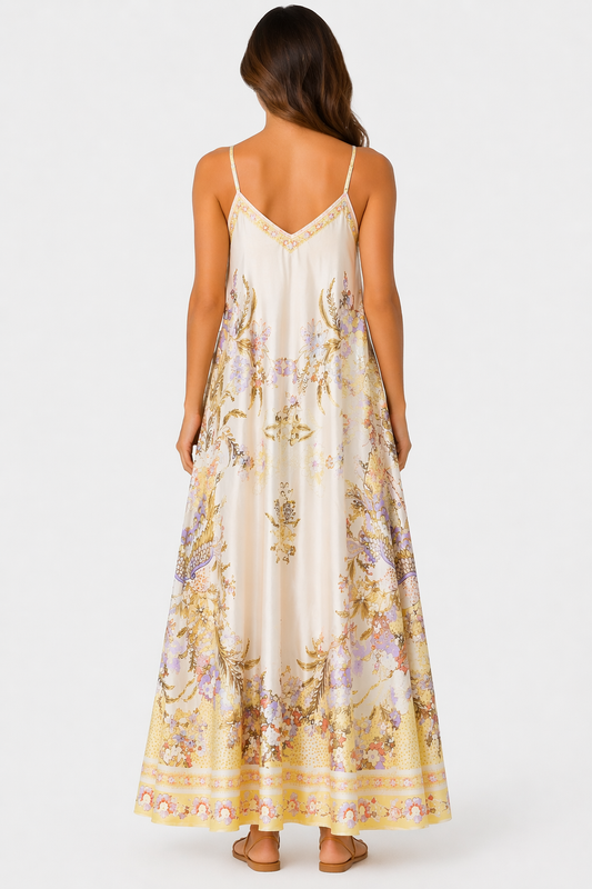 Premium Bloemenprint Maxi Jurk – Italiaanse Stijl