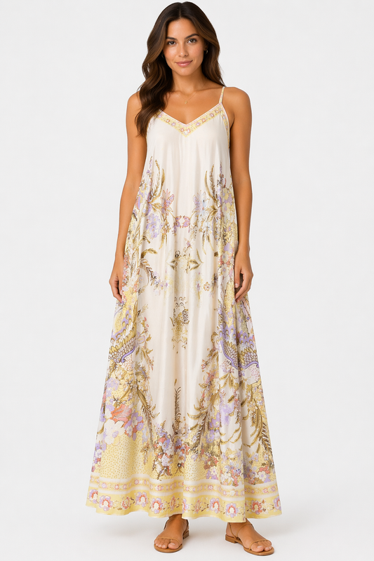Premium Bloemenprint Maxi Jurk – Italiaanse Stijl