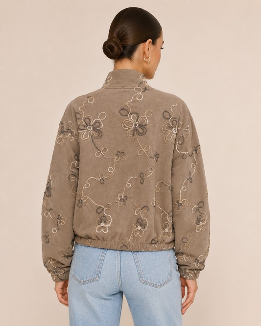 Floral Embroidered Zip Jacket – Made in Italy