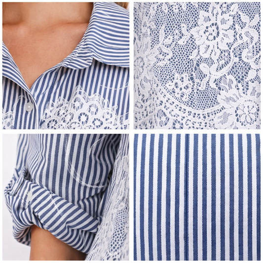 Gestreepte Blouse met Kantdetails – Elegant & Stijlvol