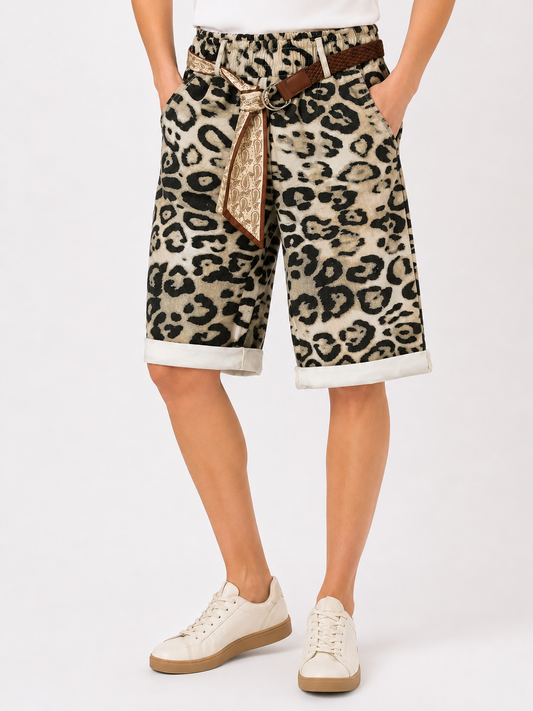 Dames Bermuda met Dierenprint en Riem â Made in Italy