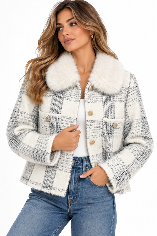 Elise – Geruit Vest met Zachte Kraag