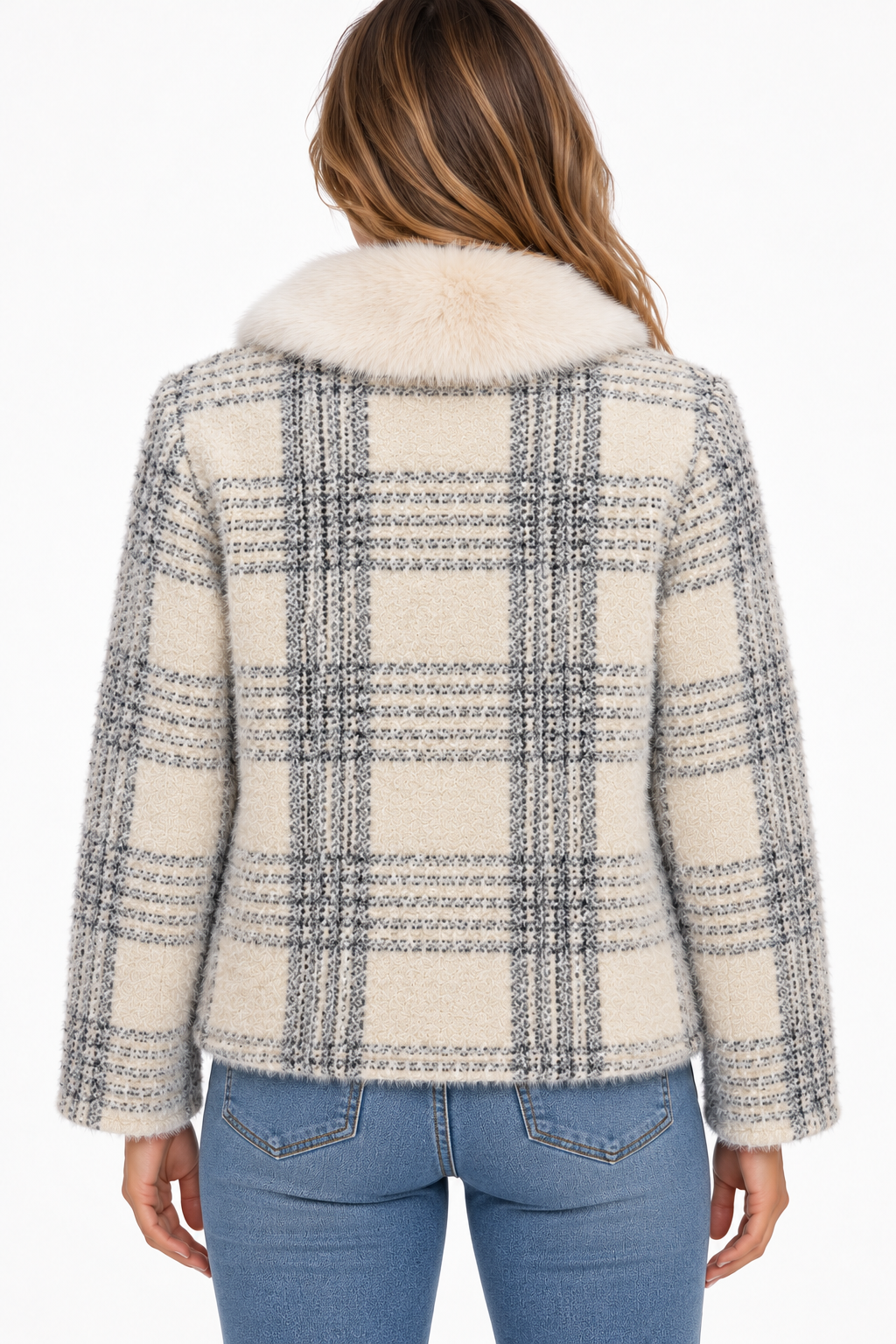 Elise – Geruit Vest met Zachte Kraag