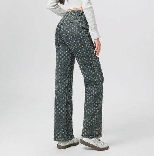 Wide-Leg Stretch Spijkerbroek - Light Green/Blue