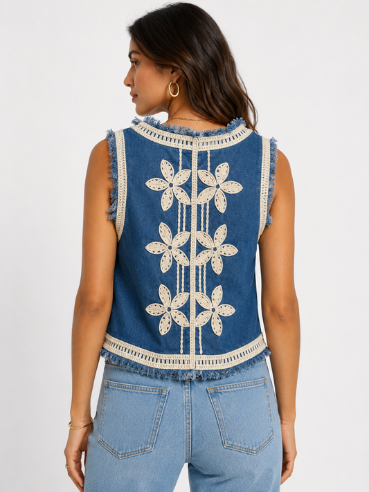 Boho Chic Embroidered Denim Gilet