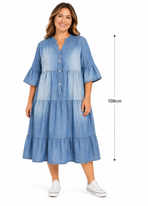 Curvy Jurk met Uitlopende Mouwen – Denim Stijl