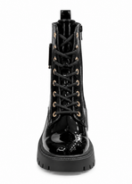 Zwarte Lak Veterboots met Gouden Gespdetails – Dames