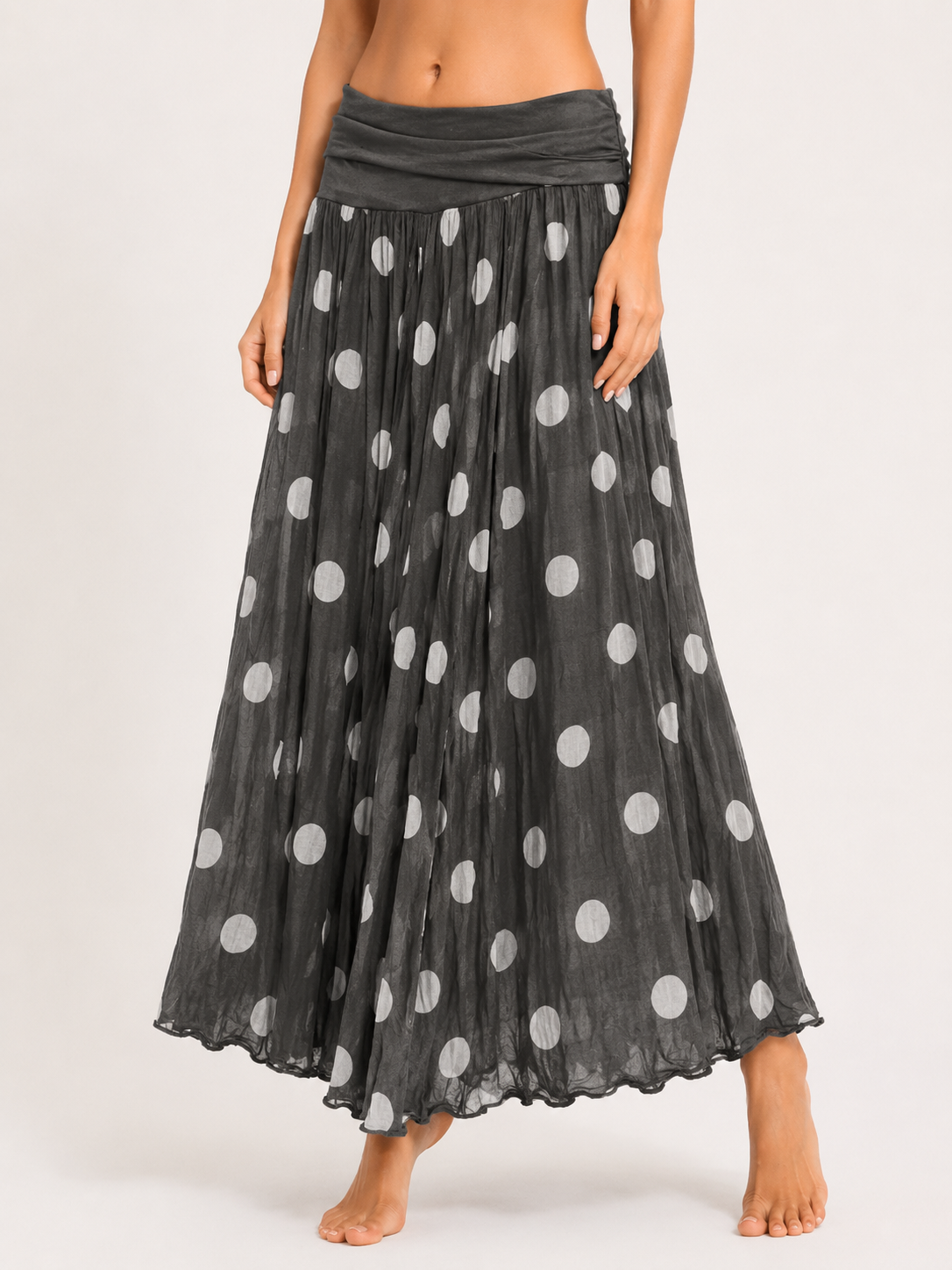 Polka Dot Flared Maxi Skirt