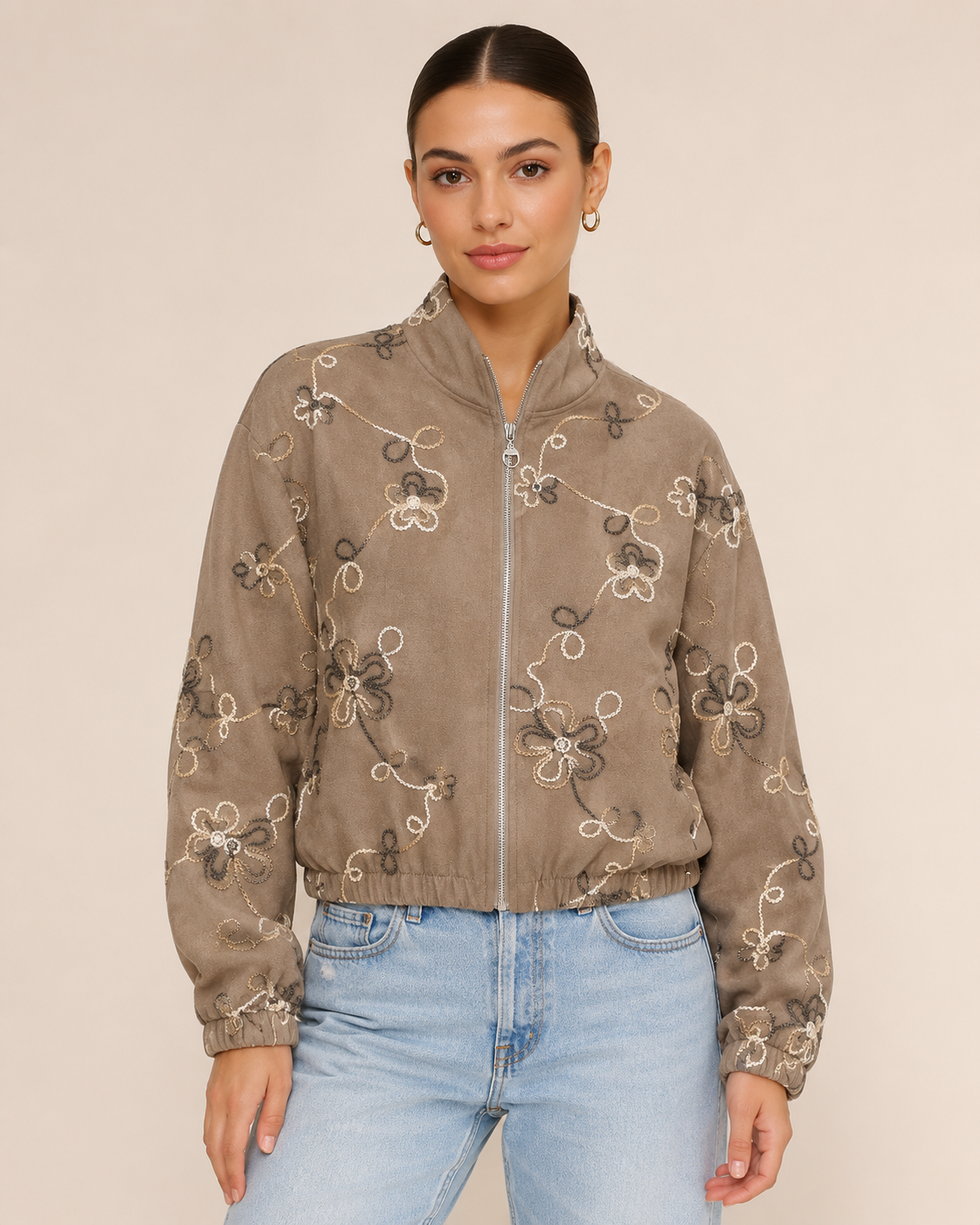 Floral Embroidered Zip Jacket – Made in Italy