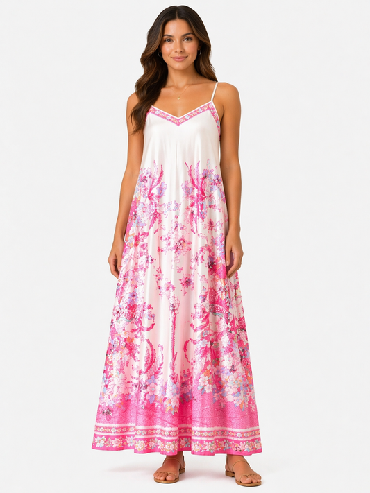 Premium Bloemenprint Maxi Jurk – Italiaanse Stijl