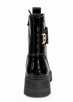 Zwarte Lak Veterboots met Gouden Gespdetails – Dames