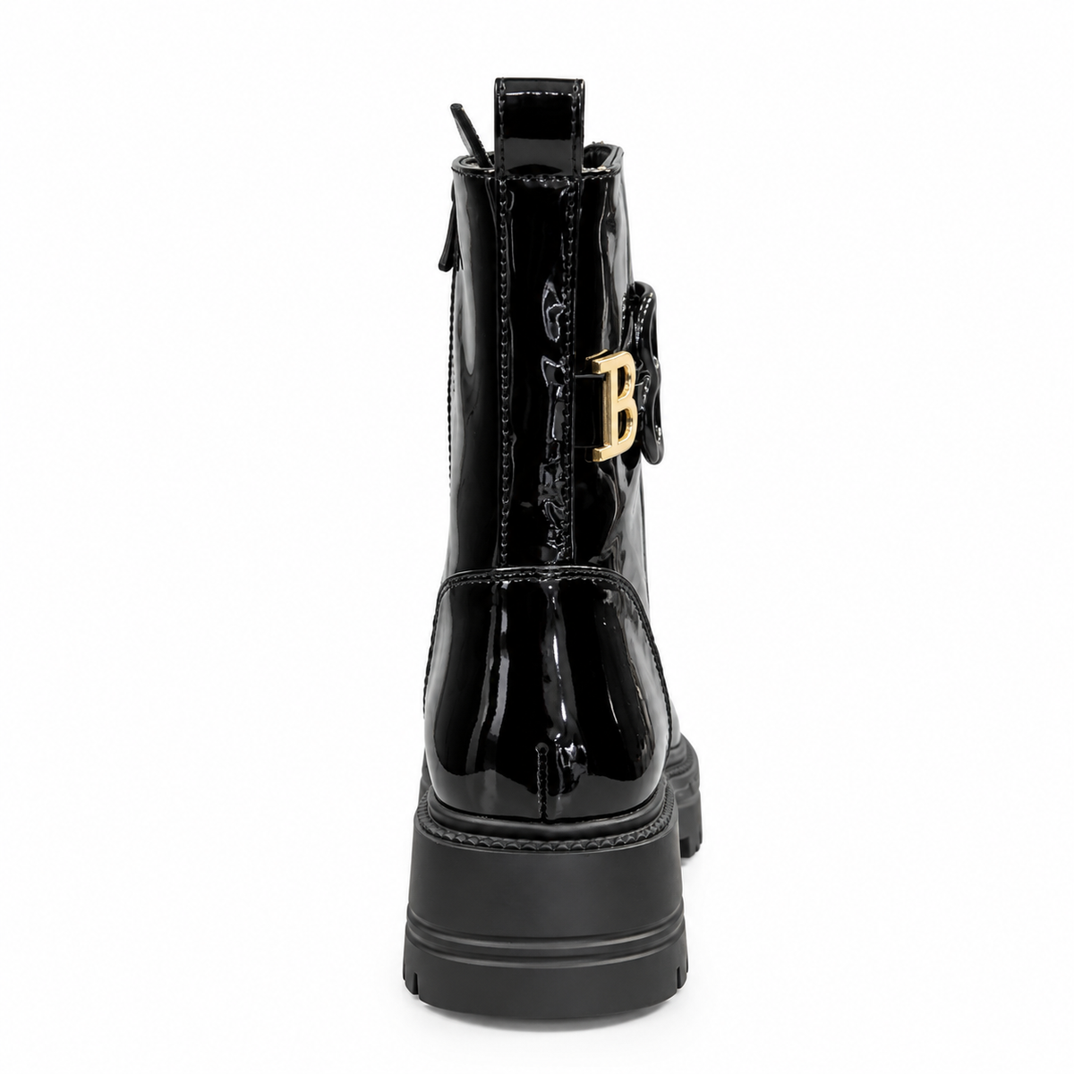 Zwarte Lak Veterboots met Gouden Gespdetails – Dames