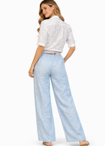 Lichtblauwe Wide Leg Broek – Zomerse Linnen Look met Riem