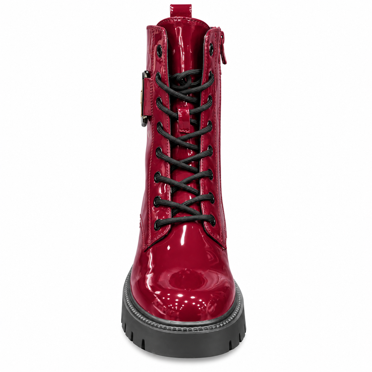 Bordeaux Lakleren Veterboots met Gespdetail – Dames
