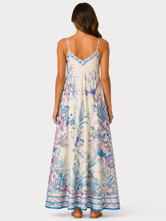Premium Bloemenprint Maxi Jurk – Italiaanse Stijl