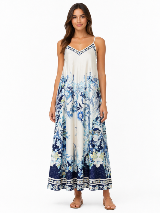 Premium Bloemenprint Maxi Jurk – Italiaanse Stijl