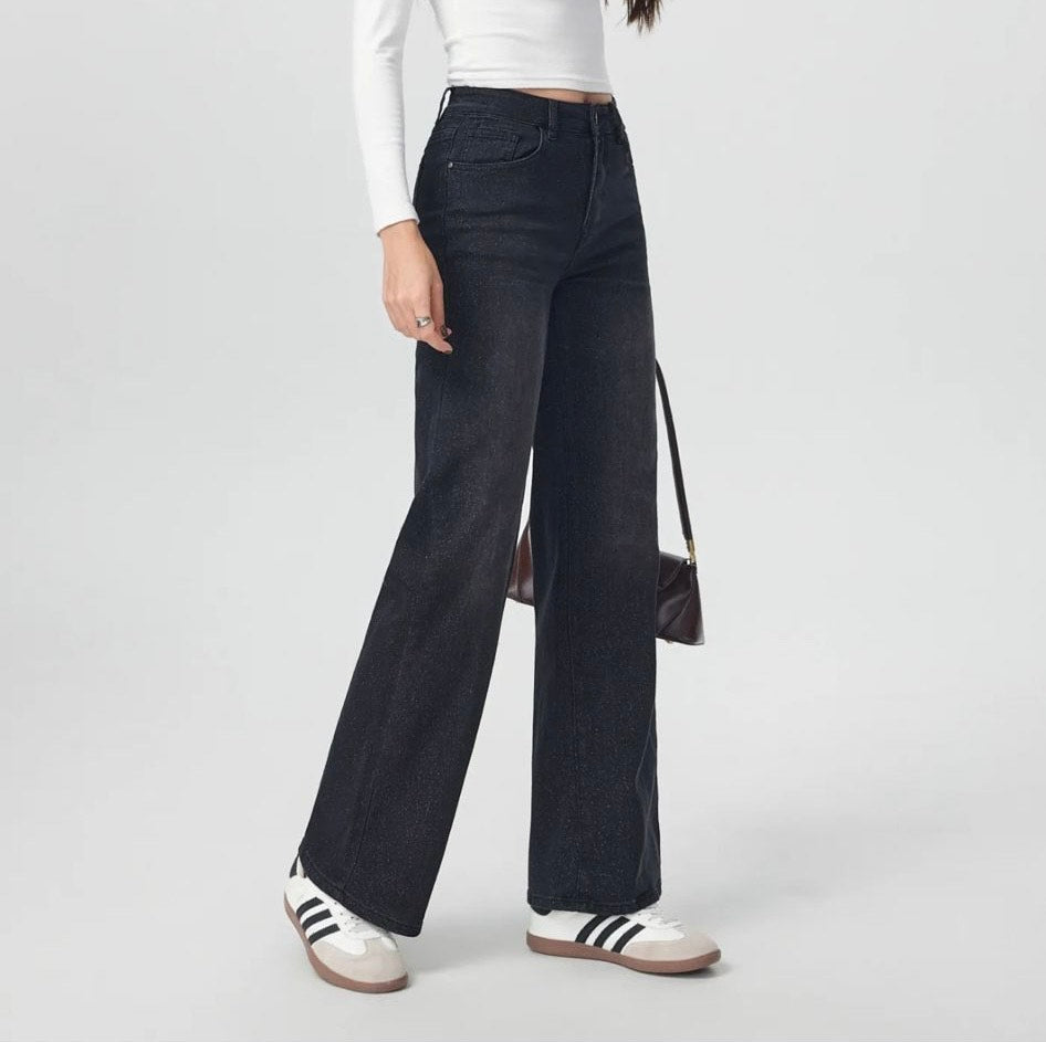 Wide-Leg Jeans met Lurexdetails -Zwart
