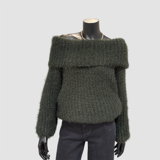 Olijfgroen - Elegante Off-Shoulder Wintertrui