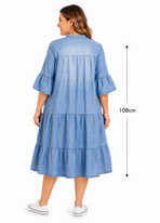 Curvy Jurk met Uitlopende Mouwen – Denim Stijl