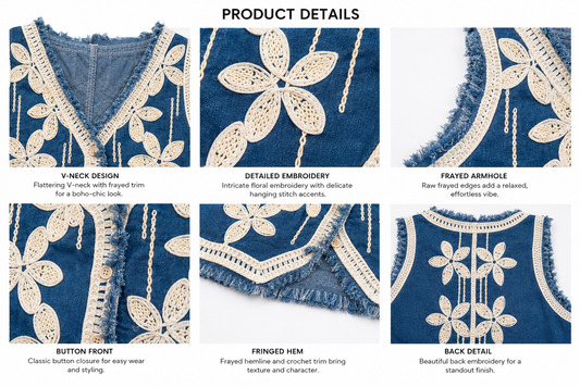 Boho Chic Embroidered Denim Gilet