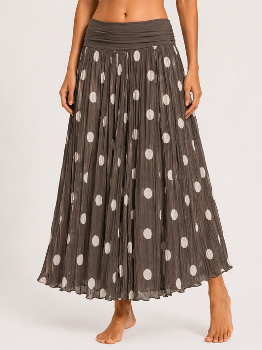 Polka Dot Flared Maxi Skirt
