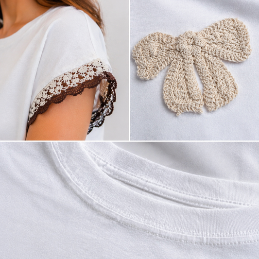 Boho T-Shirt Dames met Borduursel en Kantdetails