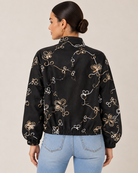 Floral Embroidered Zip Jacket – Made in Italy