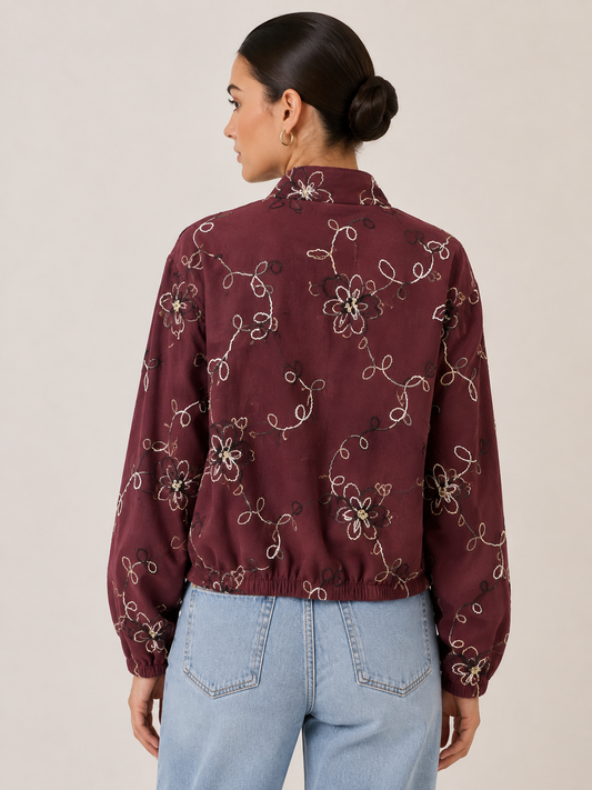 Floral Embroidered Zip Jacket – Made in Italy