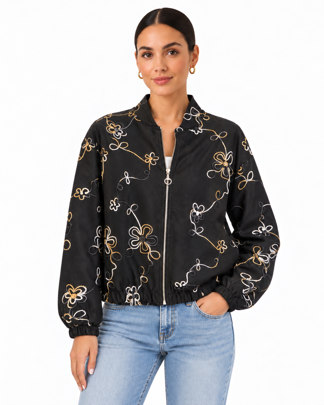 Floral Embroidered Zip Jacket – Made in Italy