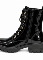 Zwarte Lak Veterboots met Gouden Gespdetails – Dames