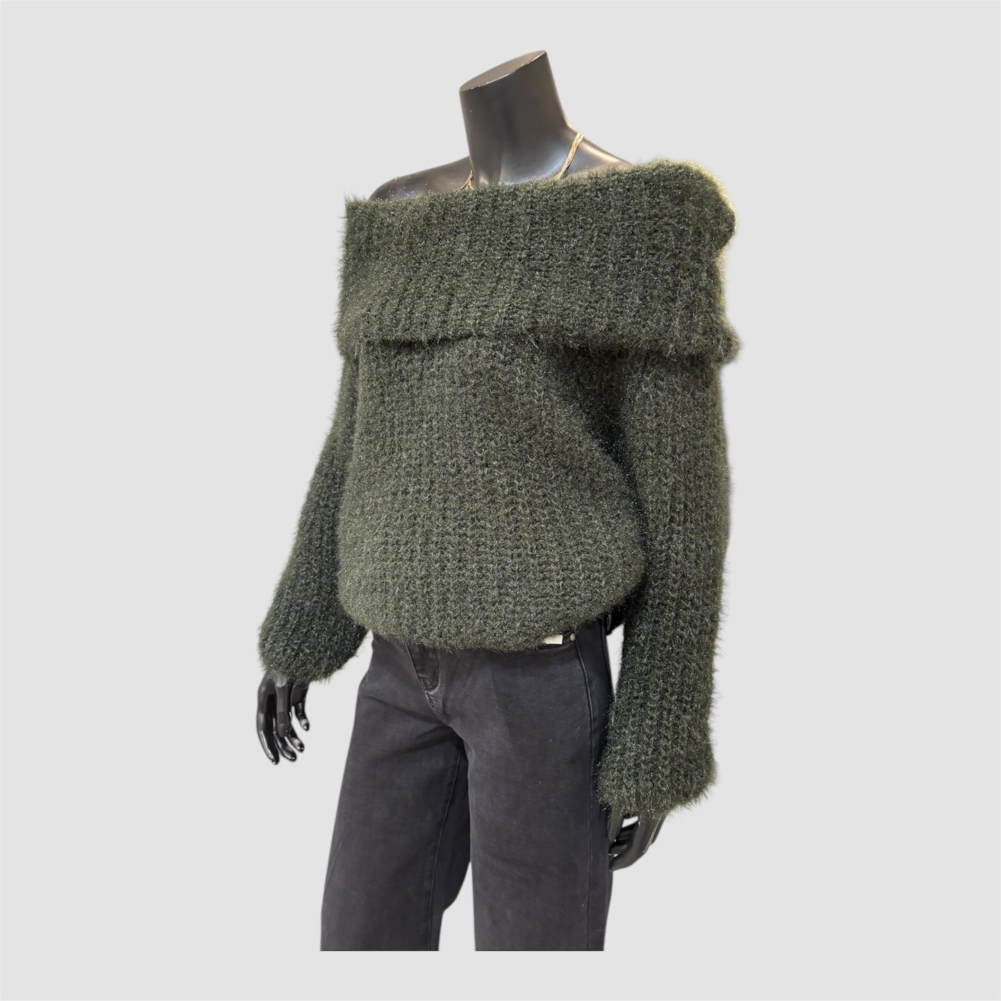 Olijfgroen - Elegante Off-Shoulder Wintertrui