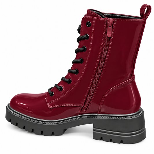 Bordeaux Lakleren Veterboots met Gespdetail – Dames