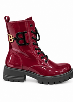 Bordeaux Lakleren Veterboots met Gespdetail – Dames