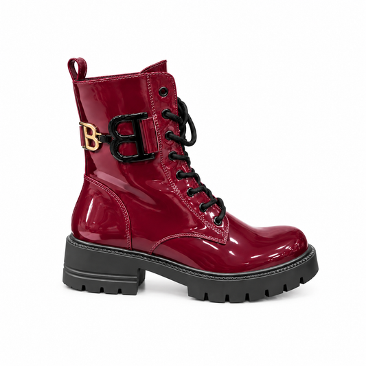 Bordeaux Lakleren Veterboots met Gespdetail – Dames