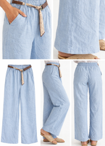 Lichtblauwe Wide Leg Broek – Zomerse Linnen Look met Riem