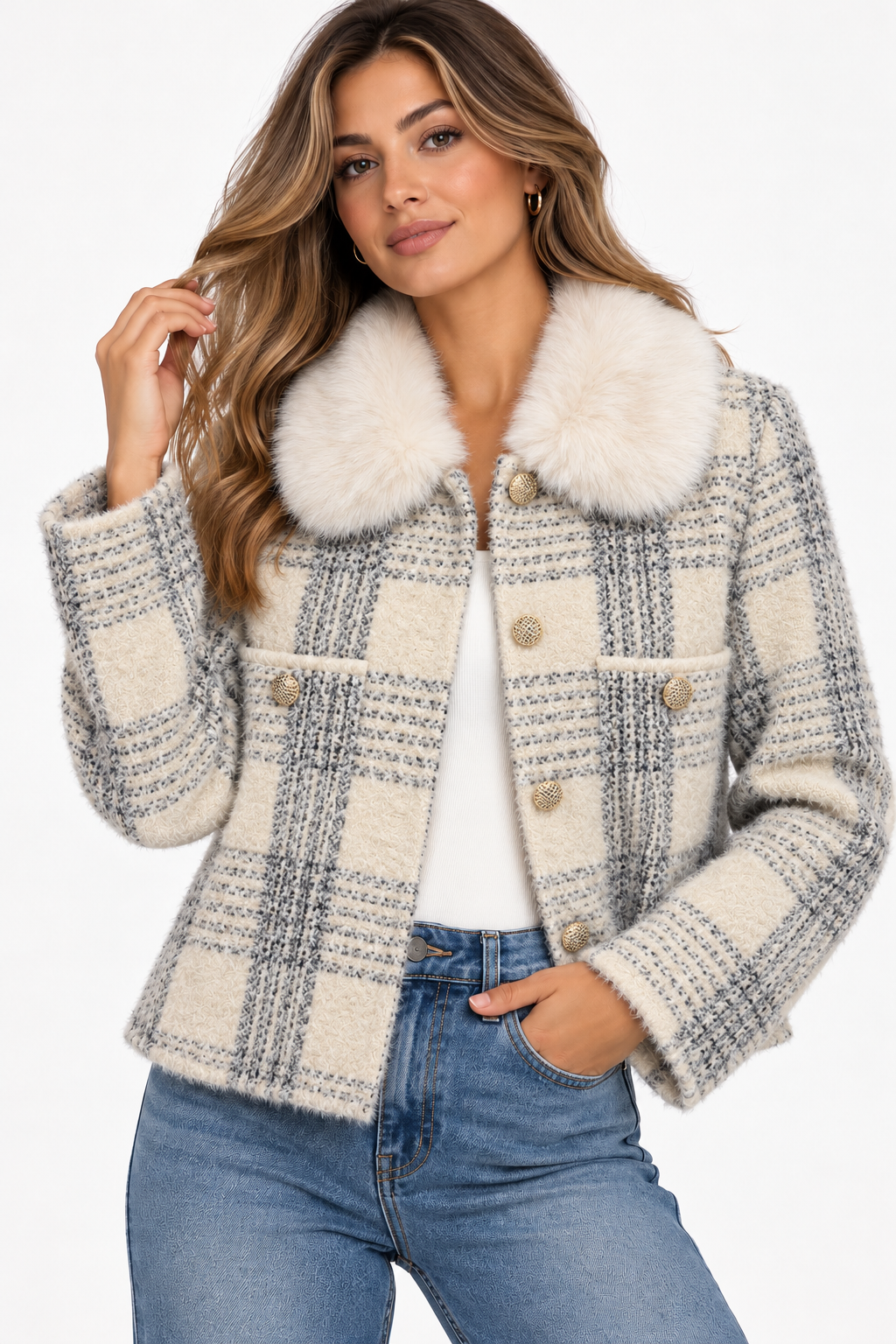 Elise – Geruit Vest met Zachte Kraag