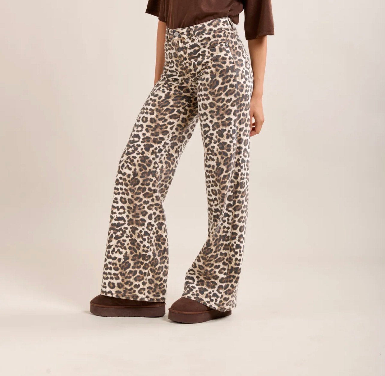 Wide-Leg Jeans met Luipaardprint