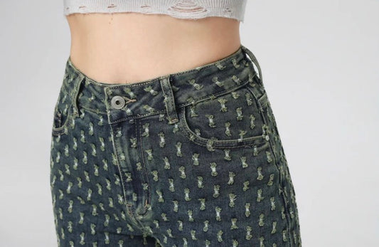 Wide-Leg Stretch Spijkerbroek - Light Green/Blue