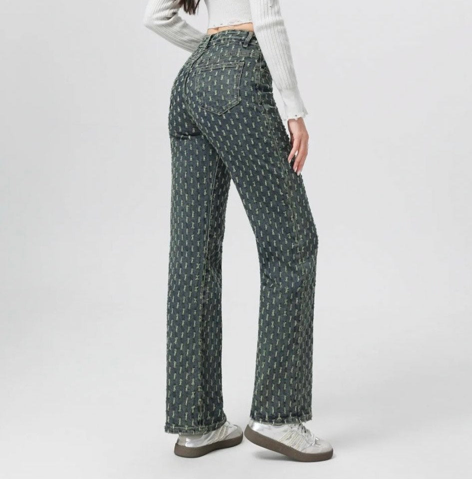 Wide-Leg Stretch Spijkerbroek - Light Green/Blue