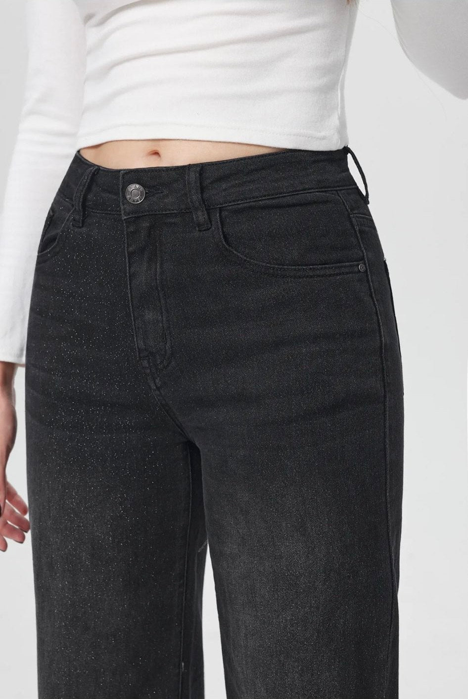 Wide-Leg Jeans met Lurexdetails -Zwart